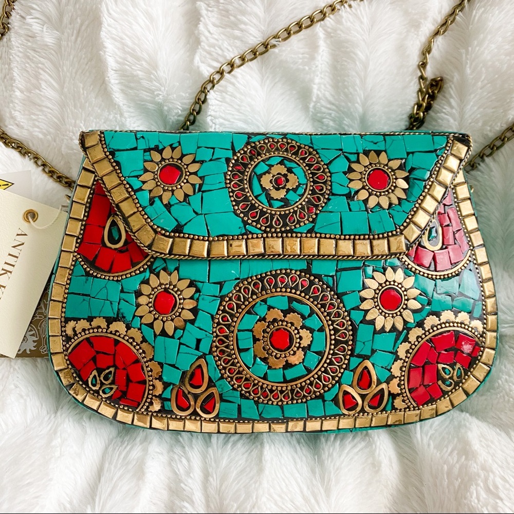 Anthropologie ANTIK KRAFT Metal Clutch Purse - Picture 2 of 13
